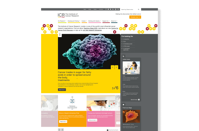 Screenshot of Institute of Cancer Research website